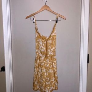 Yellow and White Palm Pattern Romper with Lace